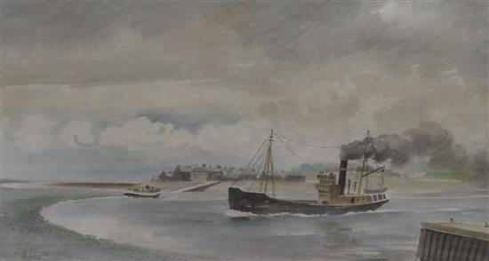 Vivian Pitchforth, watercolour, Ship leaving port, 35 x 59cm